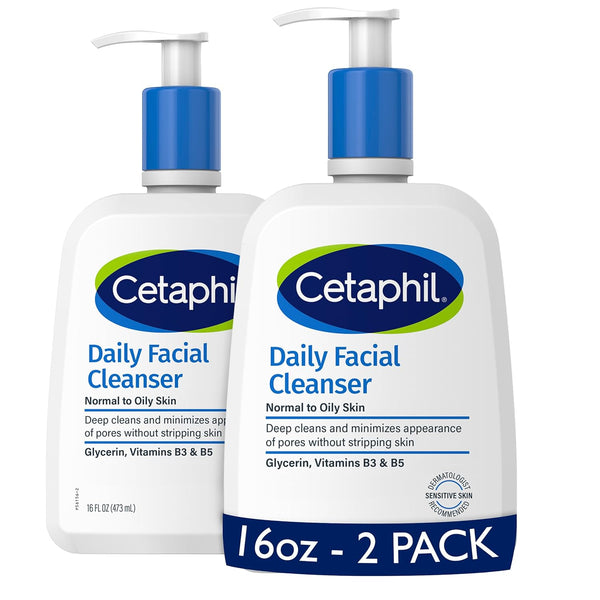 Cetaphil Daily Facial Cleanser Normal to Oily Skin, NEW 16 oz 2 Pack