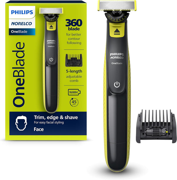 Philips Norelco OneBlade 360 Face, Hybrid Electric Beard Trimmer and Shaver with 5-in-1 Face Stubble Comb